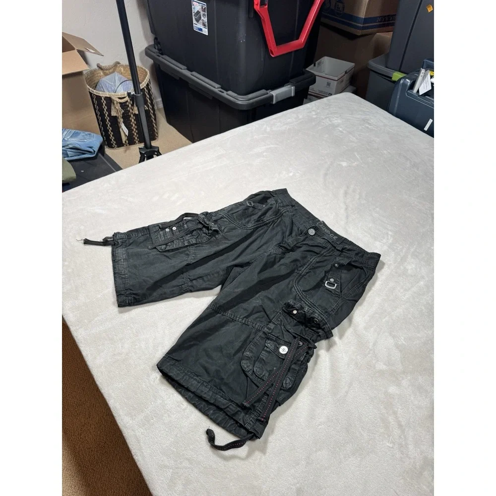 Twice Y2K Cargo Shorts Men's 34 Black Multi-Pocket Baggy Grunge 90s Twoce